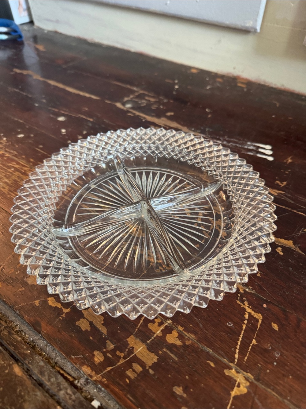 Clear Glass 4-Compartment Serving Dish with Diamond Border